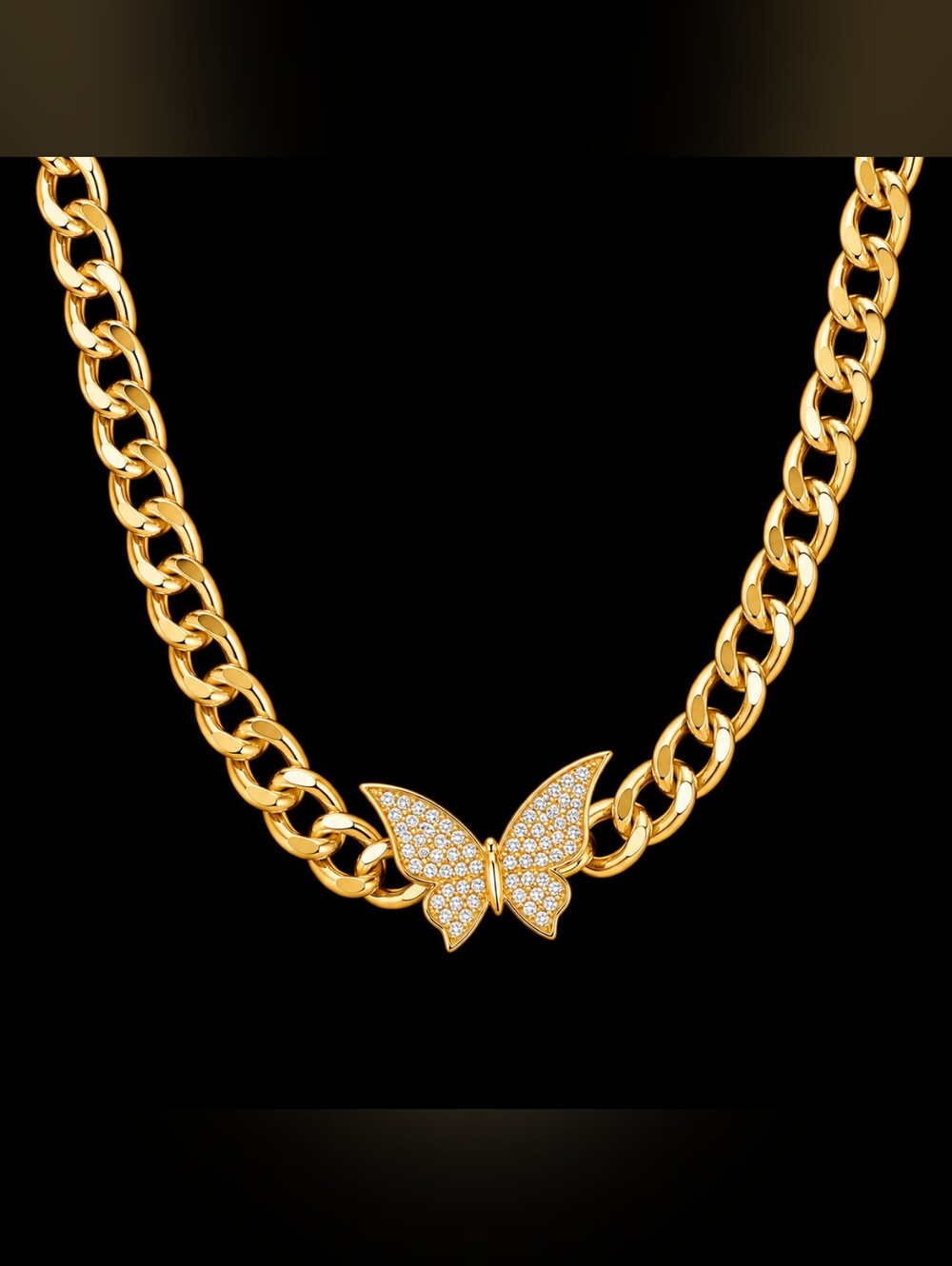 22kgp Dubai Jewelry Gold Butterfly Pavé Chain Necklace - Women's Jewelry